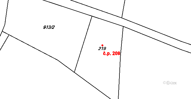 Olovnice 208 na parcele st. 219 v KÚ Olovnice, Katastrální mapa