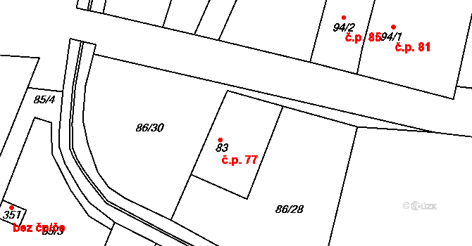 Korycany 77, Neratovice na parcele st. 83 v KÚ Korycany, Katastrální mapa