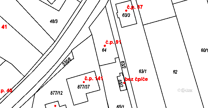 Hlohová 91 na parcele st. 64 v KÚ Hlohová, Katastrální mapa