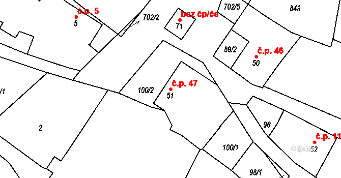 Semonice 47, Jaroměř na parcele st. 51 v KÚ Semonice, Katastrální mapa