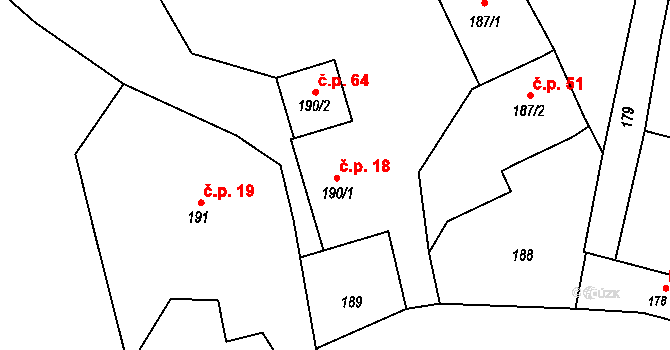 Vršovka 18 na parcele st. 190/1 v KÚ Vršovka, Katastrální mapa