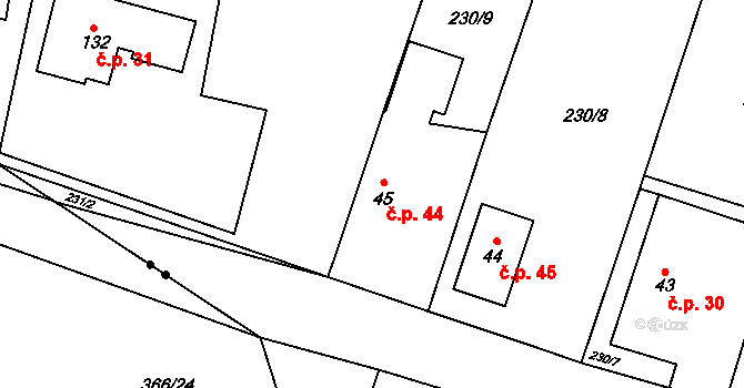 Nebílovský Borek 44, Štěnovický Borek na parcele st. 45 v KÚ Nebílovský Borek, Katastrální mapa