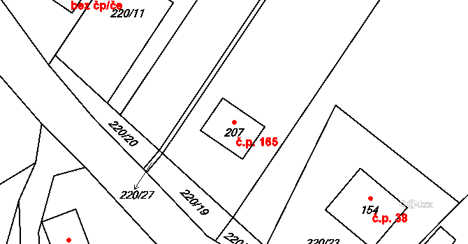 Žireč 165, Dvůr Králové nad Labem na parcele st. 207 v KÚ Žireč Městys, Katastrální mapa