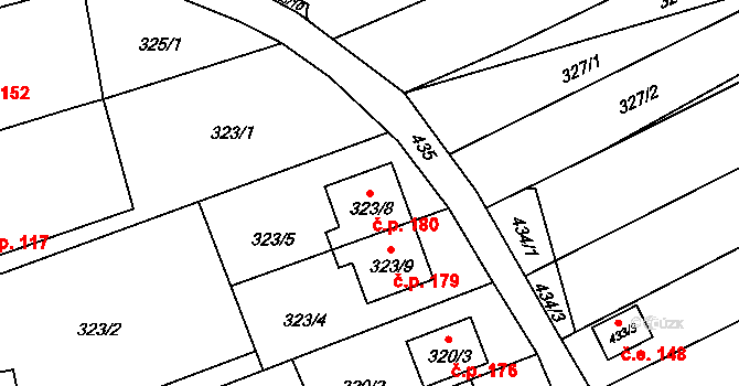 Krčmaň 180 na parcele st. 323/8 v KÚ Krčmaň, Katastrální mapa