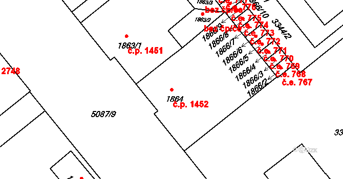 Louny 1452 na parcele st. 1864 v KÚ Louny, Katastrální mapa