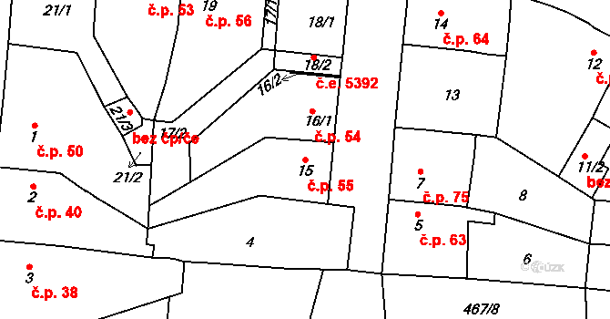 Koštov 55, Trmice na parcele st. 15 v KÚ Koštov, Katastrální mapa