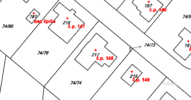 Dušníky 148 na parcele st. 217 v KÚ Dušníky, Katastrální mapa