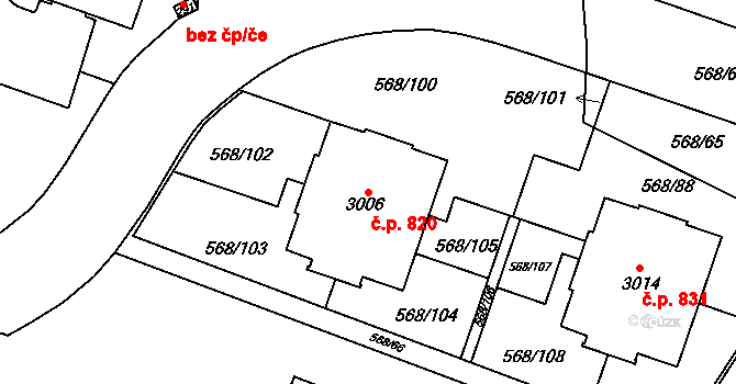 Litice 820, Plzeň na parcele st. 3006 v KÚ Litice u Plzně, Katastrální mapa