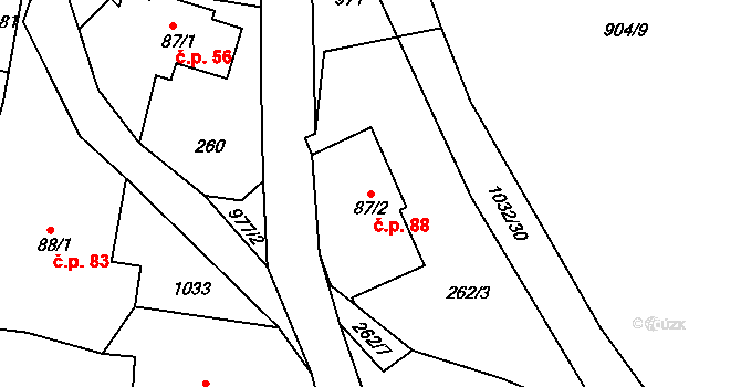 Olešnice 88 na parcele st. 87/2 v KÚ Olešnice u Rychnova nad Kněžnou, Katastrální mapa