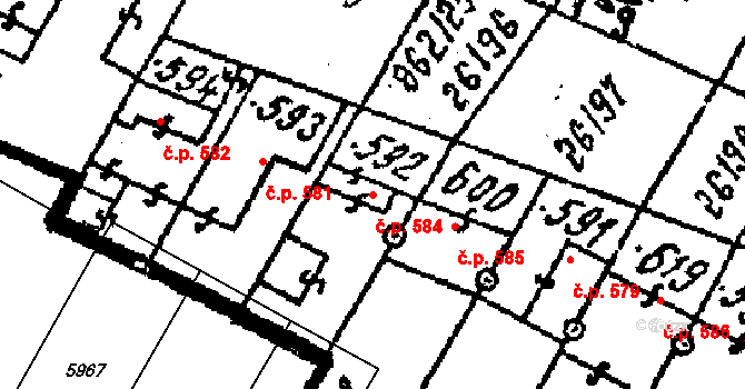Kostice 584 na parcele st. 592 v KÚ Kostice, Katastrální mapa