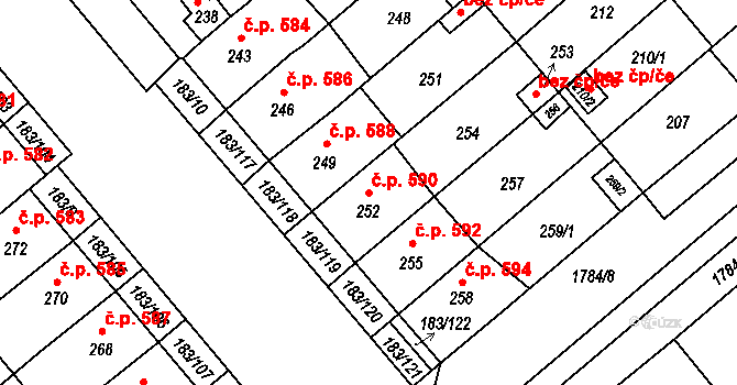 Lednice 590 na parcele st. 252 v KÚ Lednice na Moravě, Katastrální mapa