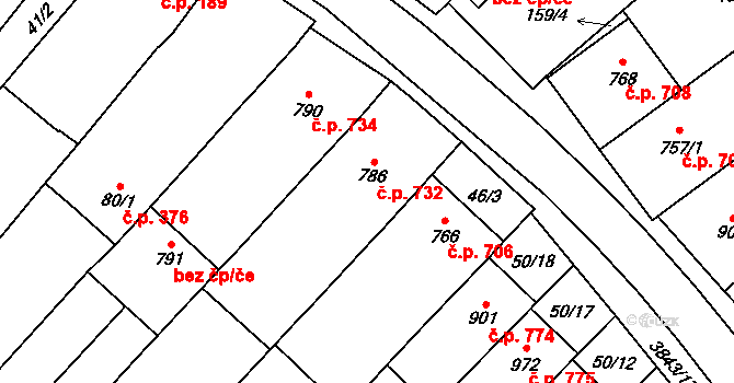 Rakvice 732 na parcele st. 786 v KÚ Rakvice, Katastrální mapa