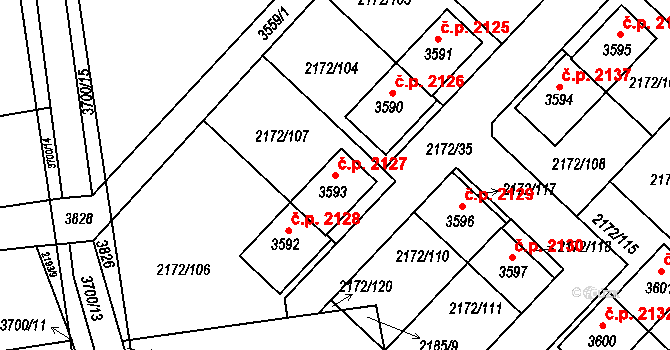 Lysá nad Labem 2127 na parcele st. 3593 v KÚ Lysá nad Labem, Katastrální mapa