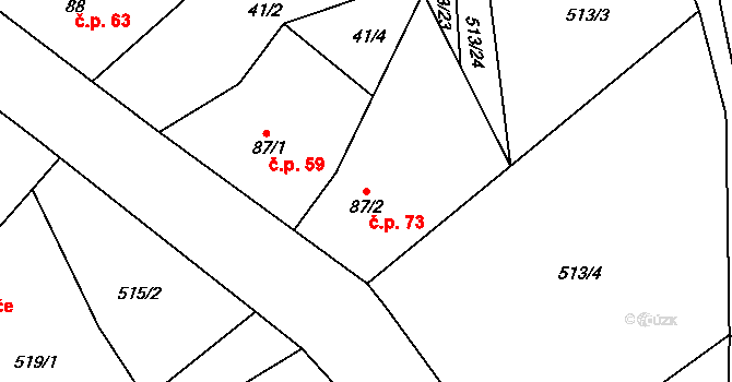 Cvrčovice 73, Zdounky na parcele st. 87/2 v KÚ Cvrčovice u Zdounek, Katastrální mapa