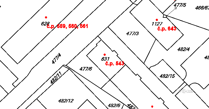 Chotěšov 543 na parcele st. 631 v KÚ Chotěšov, Katastrální mapa