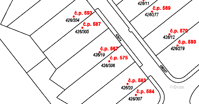 Lhota 567, Plzeň na parcele st. 426/19 v KÚ Lhota u Dobřan, Katastrální mapa
