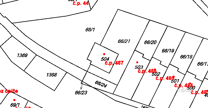 Smržice 487 na parcele st. 504 v KÚ Smržice, Katastrální mapa