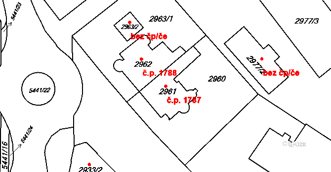 Znojmo 1787 na parcele st. 2961 v KÚ Znojmo-město, Katastrální mapa