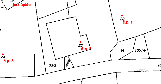 Radíkov 2 na parcele st. 22 v KÚ Radíkov u Hranic, Katastrální mapa