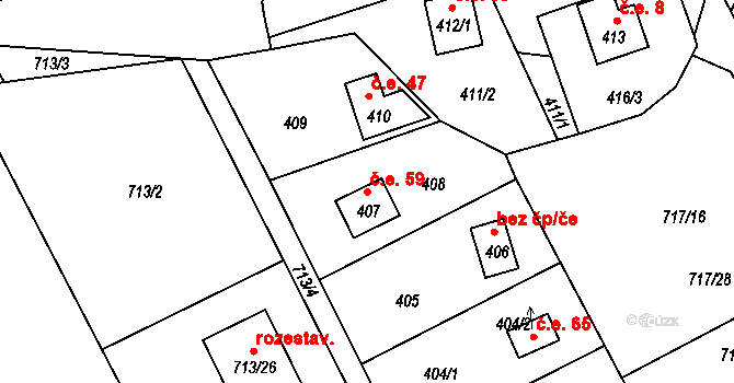 Černé Budy 59, Sázava na parcele st. 407 v KÚ Černé Budy, Katastrální mapa