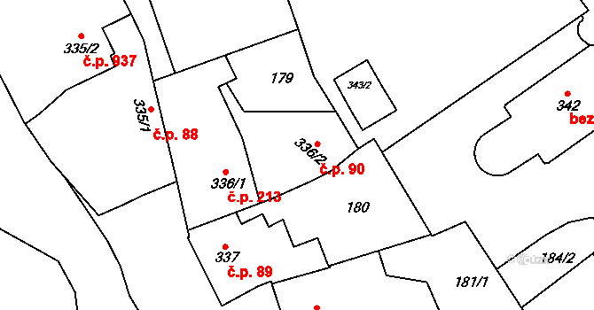 Čáslav-Nové Město 90, Čáslav na parcele st. 336/2 v KÚ Čáslav, Katastrální mapa