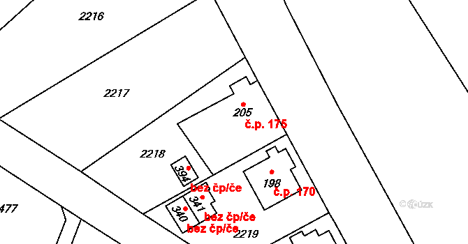 Jenišovice 175 na parcele st. 205 v KÚ Jenišovice u Jablonce nad Nisou, Katastrální mapa