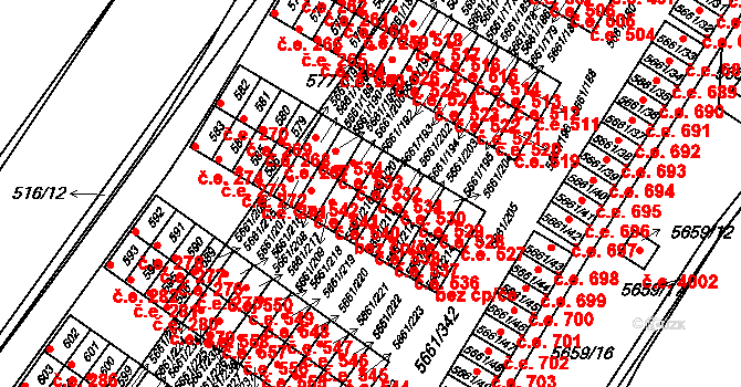 Jihlava 531 na parcele st. 5661/201 v KÚ Jihlava, Katastrální mapa