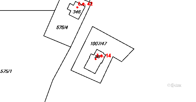 Tyra 14, Třinec na parcele st. 349 v KÚ Tyra, Katastrální mapa