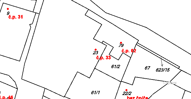 Bašť 33 na parcele st. 23 v KÚ Bašť, Katastrální mapa