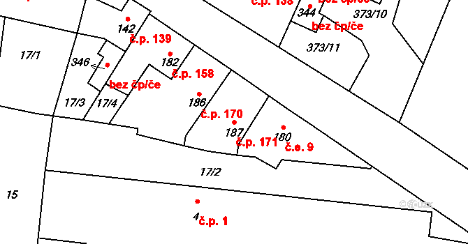 Černuc 171 na parcele st. 187 v KÚ Černuc, Katastrální mapa