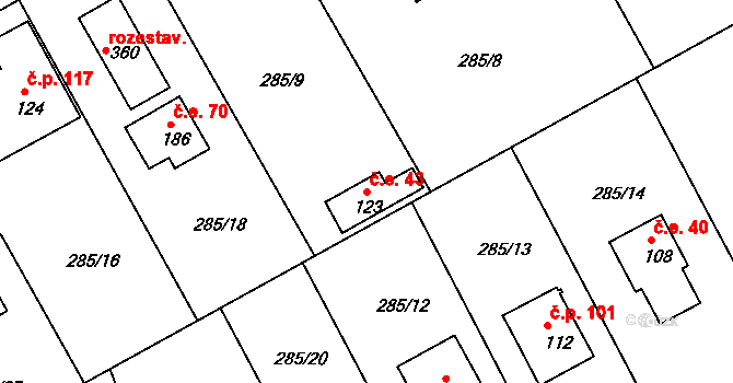 Vonoklasy 43 na parcele st. 123 v KÚ Vonoklasy, Katastrální mapa