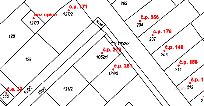 Tetčice 276 na parcele st. 1052/1 v KÚ Tetčice, Katastrální mapa