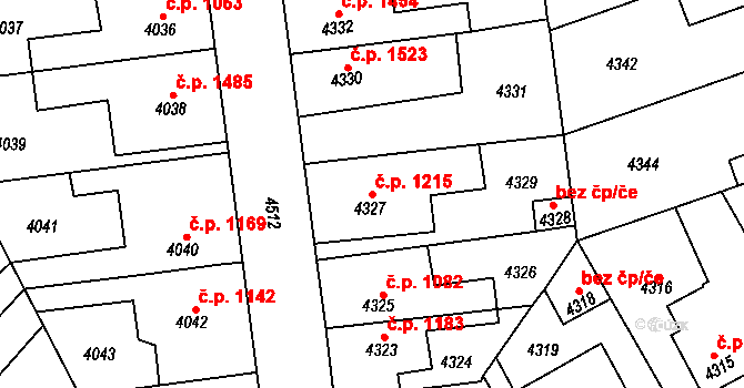 Kročehlavy 1215, Kladno na parcele st. 4327 v KÚ Kročehlavy, Katastrální mapa