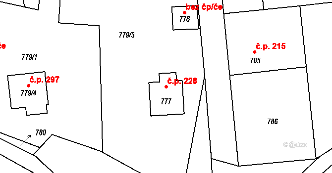Zaječov 228 na parcele st. 777 v KÚ Zaječov, Katastrální mapa