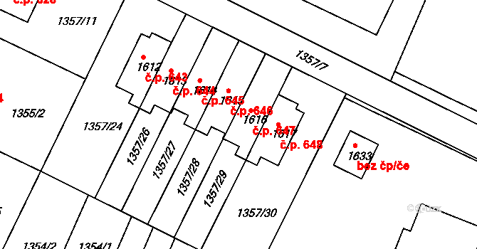 Chlumec nad Cidlinou IV 647, Chlumec nad Cidlinou na parcele st. 1616 v KÚ Chlumec nad Cidlinou, Katastrální mapa