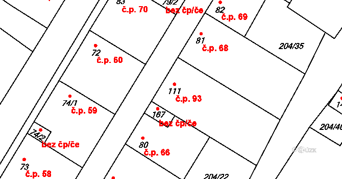 Kroučová 93 na parcele st. 111 v KÚ Kroučová, Katastrální mapa