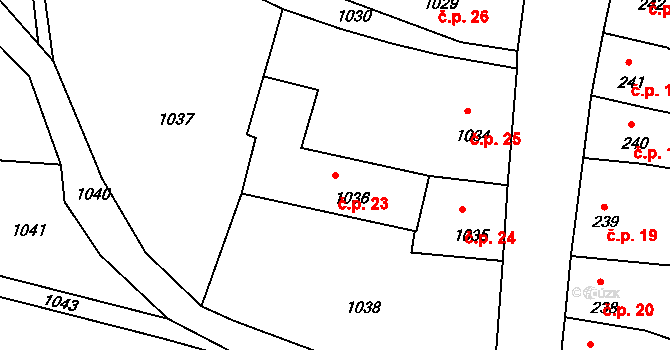 Mimoň IV 23, Mimoň na parcele st. 1036 v KÚ Mimoň, Katastrální mapa