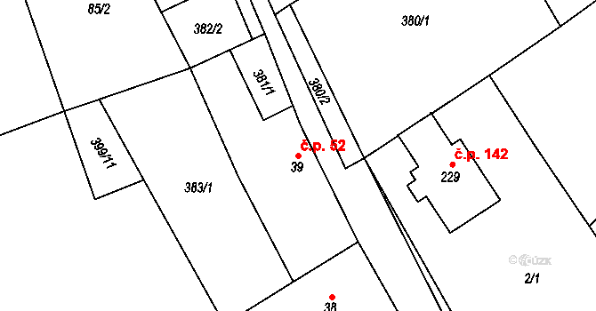 Račice 52 na parcele st. 39 v KÚ Račice u Štětí, Katastrální mapa