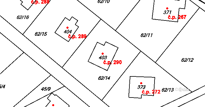 Chuchelna 290 na parcele st. 403 v KÚ Chuchelna, Katastrální mapa