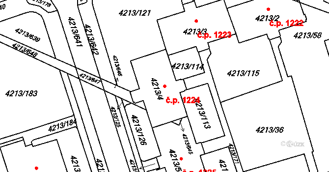 Lutyně 1224, Orlová na parcele st. 4213/4 v KÚ Horní Lutyně, Katastrální mapa