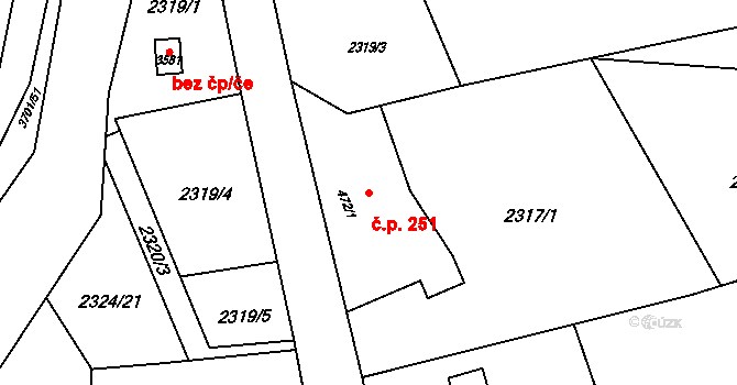 Rožnov pod Radhoštěm 251 na parcele st. 472/1 v KÚ Rožnov pod Radhoštěm, Katastrální mapa