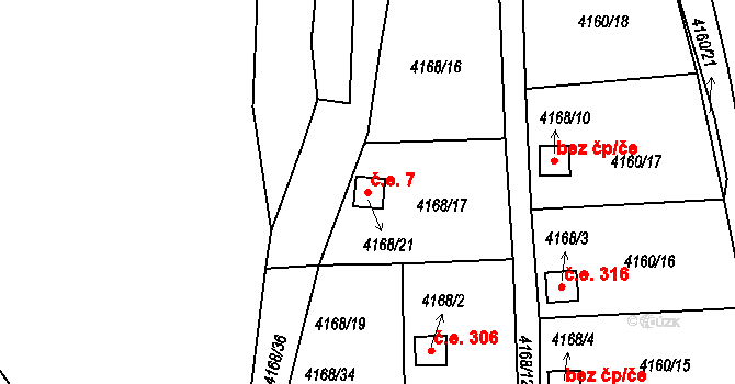 Choceňské Předměstí 7, Vysoké Mýto na parcele st. 4168/21 v KÚ Vysoké Mýto, Katastrální mapa