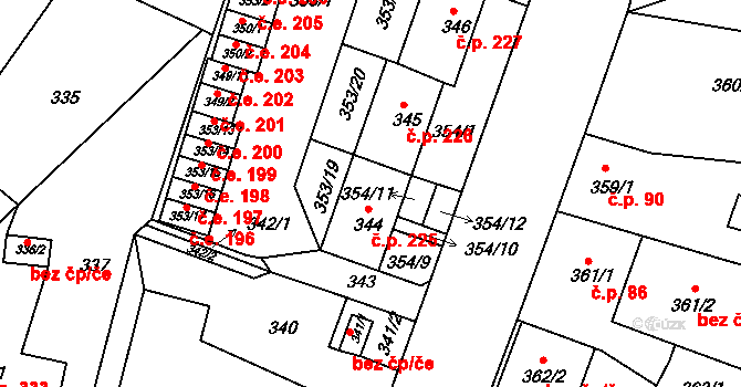Miřetice u Klášterce nad Ohří 225, Klášterec nad Ohří na parcele st. 344 v KÚ Miřetice u Klášterce nad Ohří, Katastrální mapa