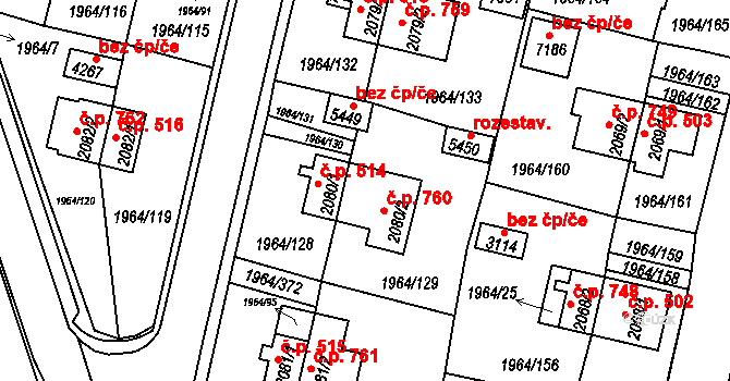 Borovina 760, Třebíč na parcele st. 2080/2 v KÚ Třebíč, Katastrální mapa
