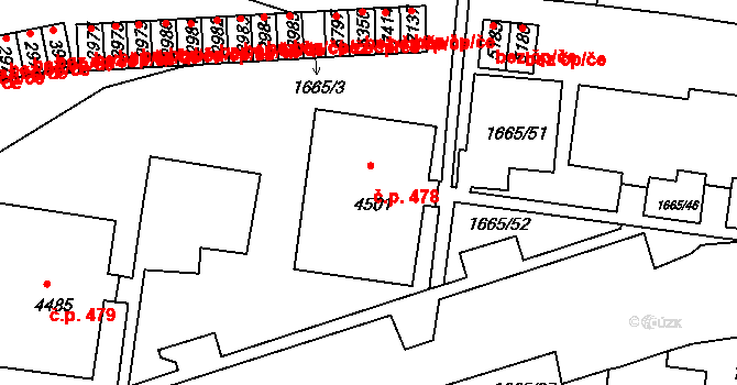 Nové Dvory 478, Třebíč na parcele st. 4501 v KÚ Třebíč, Katastrální mapa