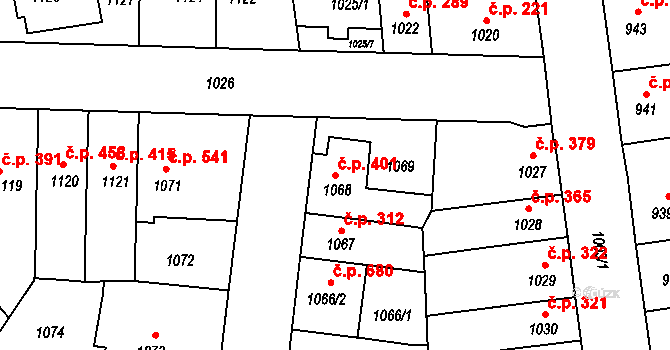 Jundrov 401, Brno na parcele st. 1068 v KÚ Jundrov, Katastrální mapa