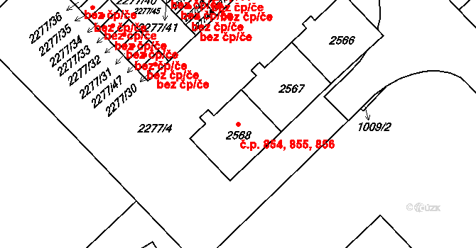 Slatina 854,855,856, Brno na parcele st. 2566 v KÚ Slatina, Katastrální mapa