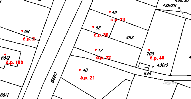 Horoušánky 22, Horoušany na parcele st. 47 v KÚ Horoušany, Katastrální mapa