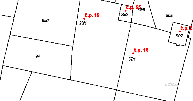 Mladošovice 19 na parcele st. 29/1 v KÚ Mladošovice, Katastrální mapa
