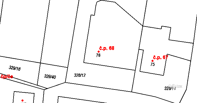 Hříběcí 68, Horní Cerekev na parcele st. 76 v KÚ Hříběcí, Katastrální mapa